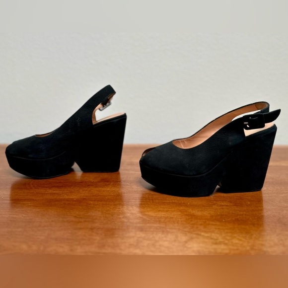 Robert Clergerie Dylan Black Suede
Goatskin Platform Wedge - Picture 5 of 8
